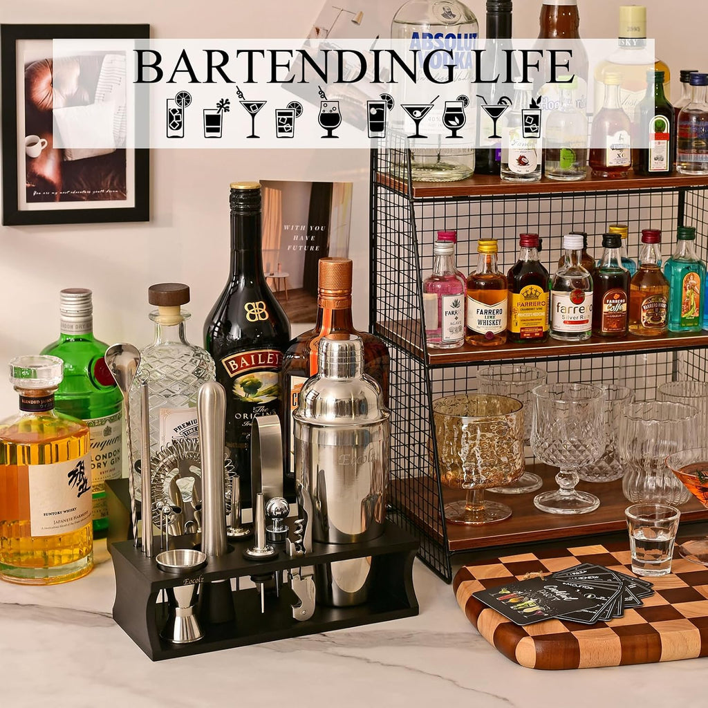 Bartender Kit Cocktail Shaker Set with Stand 17-Piece Bar Tool Bar Set for Drink Mixing Home Bartending Kit Bar Cart