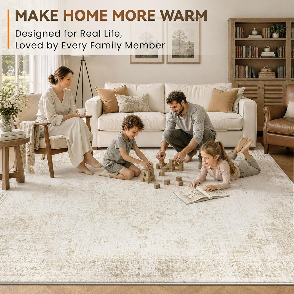 Area Rugs : Washable Vintage Boho Medallion Non Slip Low Pile Rug Soft Retro Distressed Stain Resistant Indoor