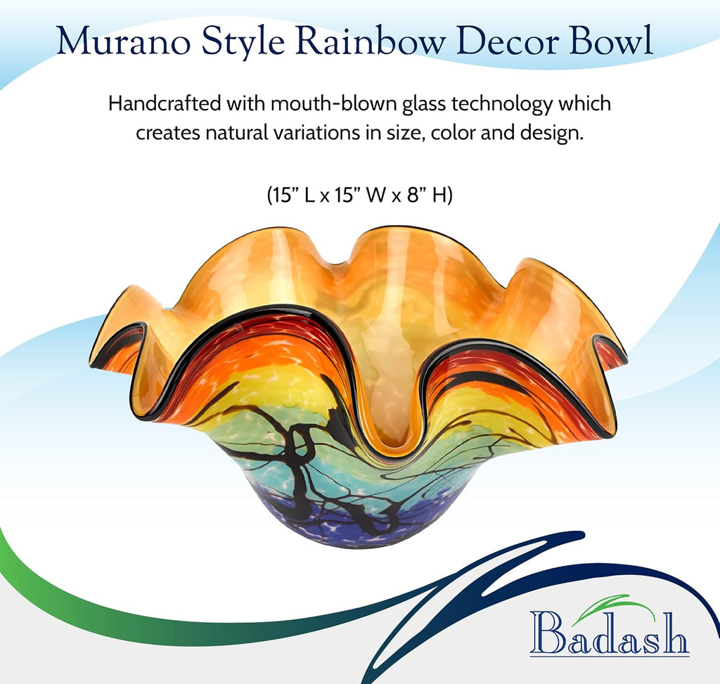 Allura Murano-Style Art Glass Centerpiece Bowl 15 Inch