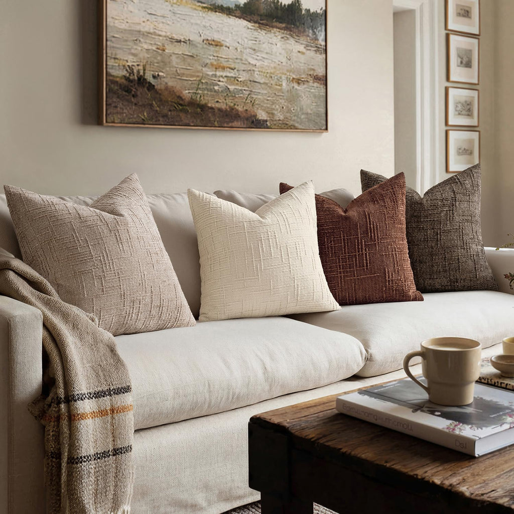 Chenille Textured Fall Throw Pillow Covers Brown 20x20 Set of 2