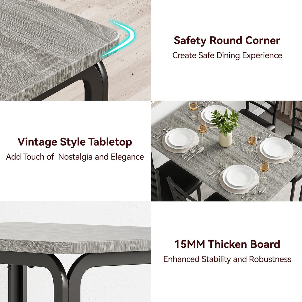 5-Piece Kitchen Dining Room Table Chair Set for Small Space, Indoor Modern Dinette Set for 4, Square Dinner Table Set