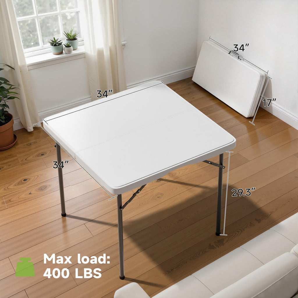 3 ft Square Folding Card Table, Portable Folding Table with Carrying Handle, Heavy Duty 400 lbs Capacity, Ideal for