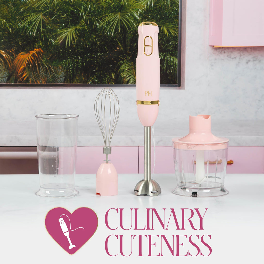 Hand Blender Set, 3-in-1 Immersion Blender with Whisk, Blending & Chopper Attachments, 400W High Speed, Pink with