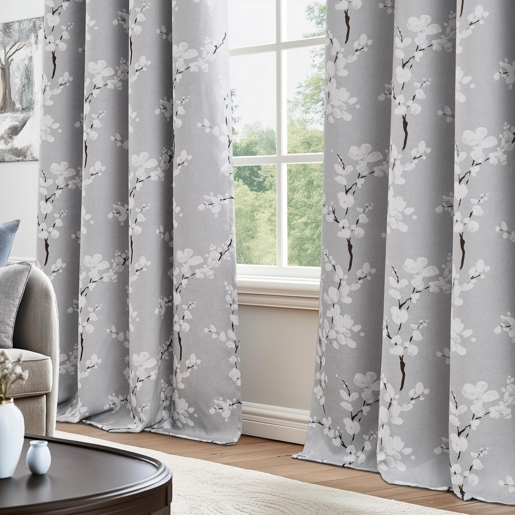 Grey Blackout Floral Curtains, 63 Inches, 2 Panels
