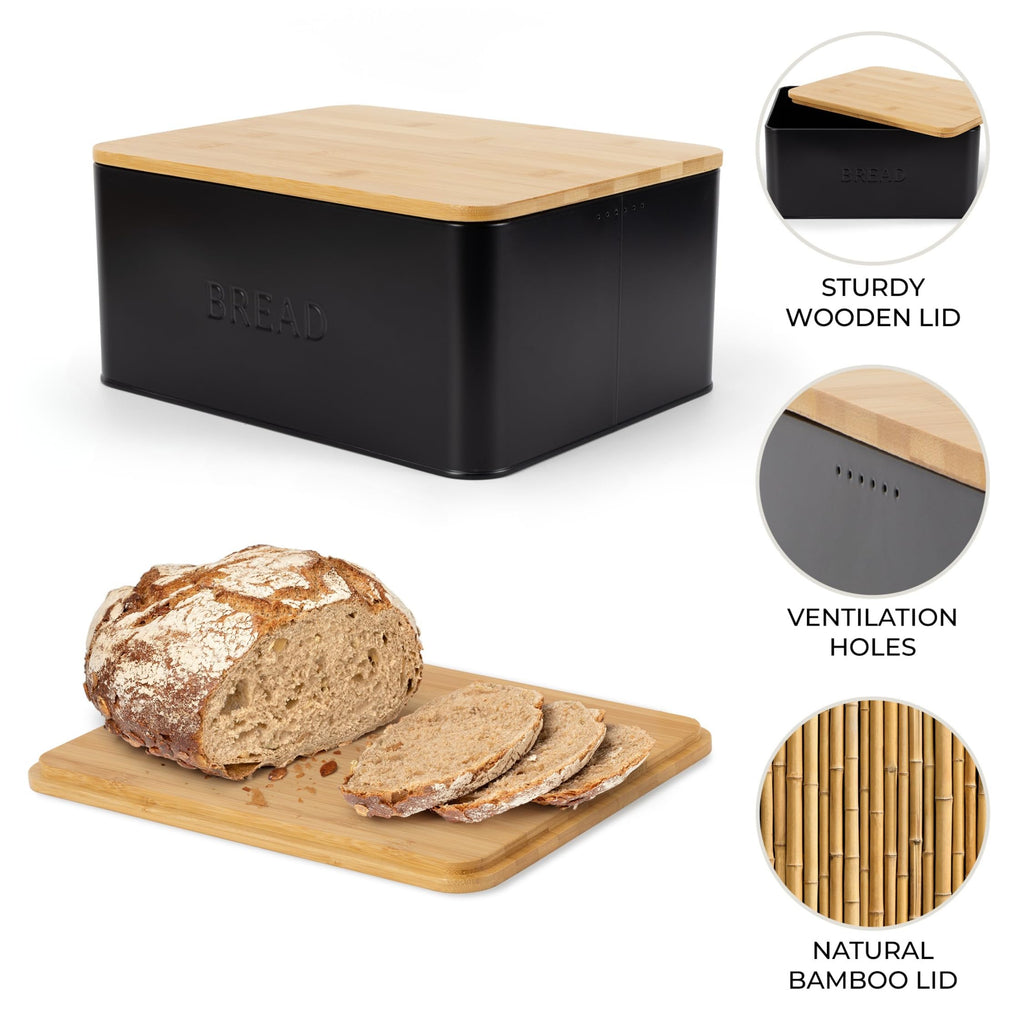 Bread Box - Beautiful With Wooden Lid For Your Kitchen Countertop