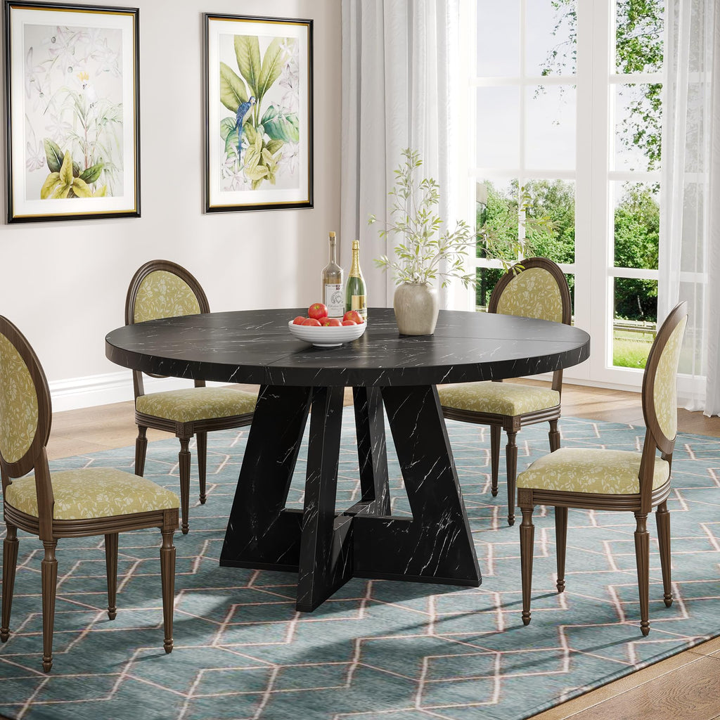 Farmhouse Dining Table, 47 Inch Round Dinner Table for 4, Rustic Round Dining Room Table Dining Room Living Room