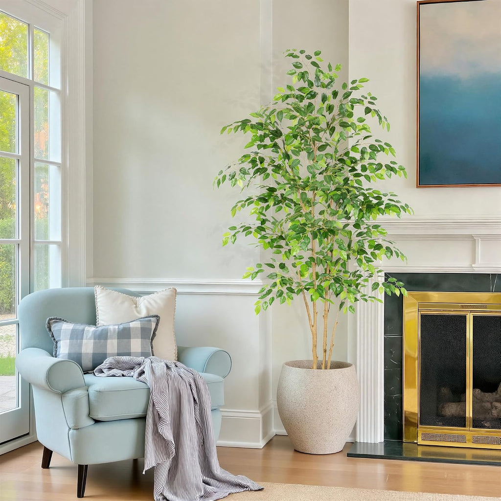 Tall UV Resistant Ficus Tree Artificial,7ft(84in) Realistic Texture Potted Faux Ficus Tree, Fake Trees Indoor Outdoor