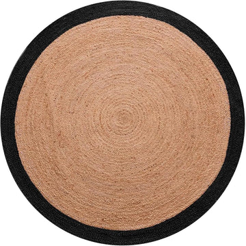 Round Jute Area Rug with Border Braided Natural Fiber Circular Floor Rug Bedroom Entryway Indoor Boho Carpet