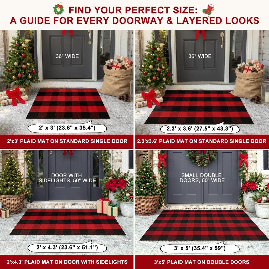Christmas Outdoor Rugs, Red and Black Buffalo Plaid Front Porch Rug