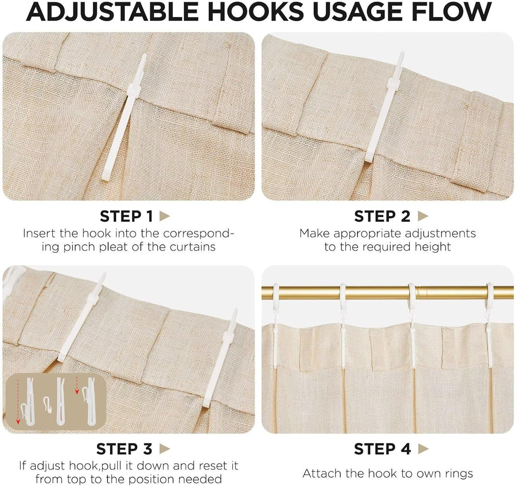 Natural Linen Pinch Pleat Curtains 102 Inch Long 2 Panel Set,Semi Sheer Curtain,Back Tab Light Filtering Drapes with