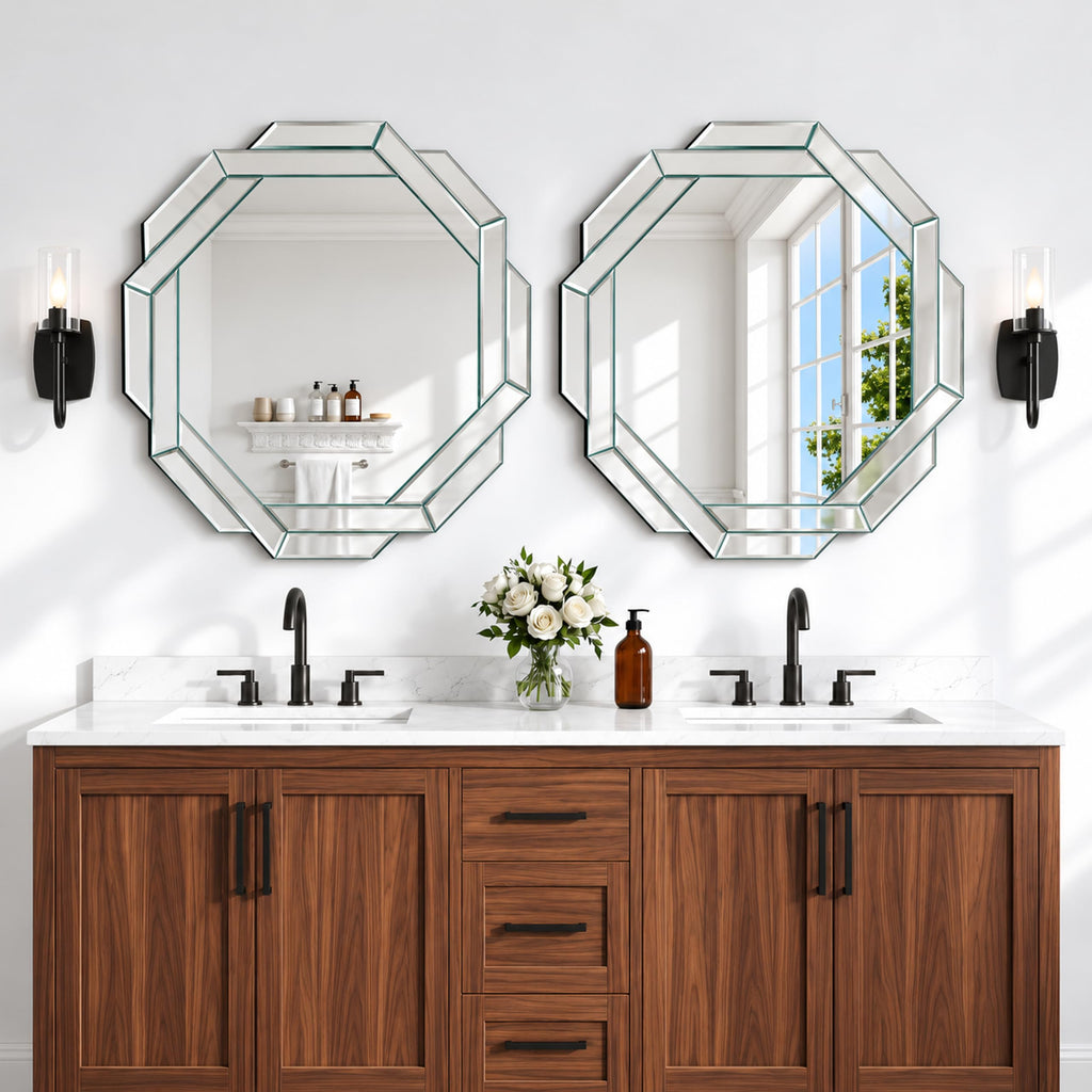 Bathroom Mirror-28"X28" Wall Mirrors Decorative, Beveled Edge Frameless Mirror for Wall Bathroom, Vanity Room