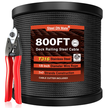 Black Stainless Steel Cable for Railing, 1/8" T316 Wire Rope BW22
