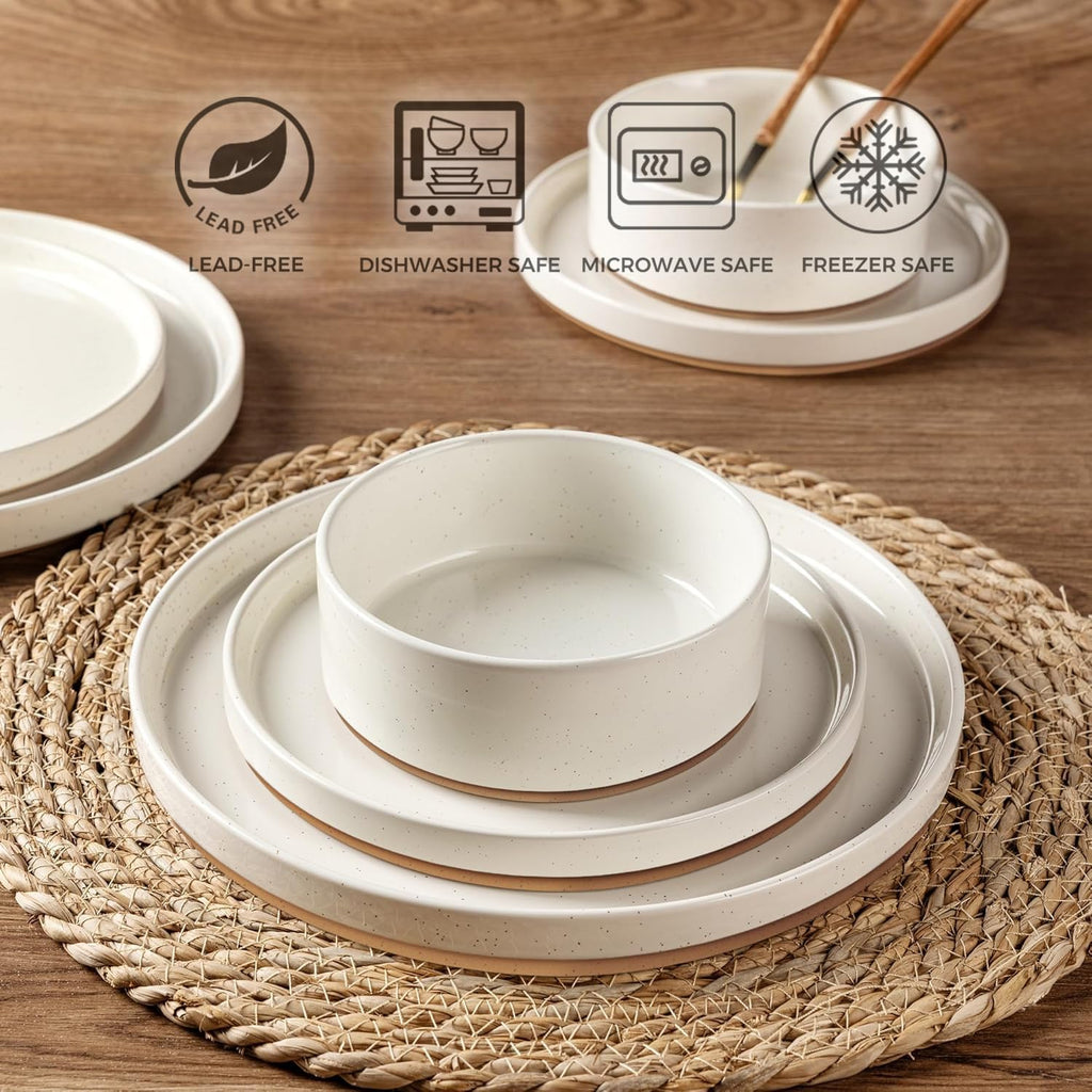 Stoneware Dinnerware Sets for 8,24 Pcs Plates and Bowls Set