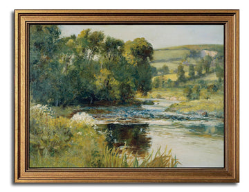 Antique River Landscape Vintage Gold Framed Wall Art 12x16 inch