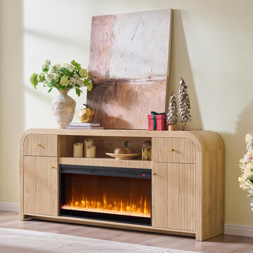 70" Crystal Fireplace TV Stand with Rounded Corner, 36" Electric Fireplace