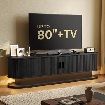 TV Stand with LED Lights and Power Outlet (Black, 70 Inches)