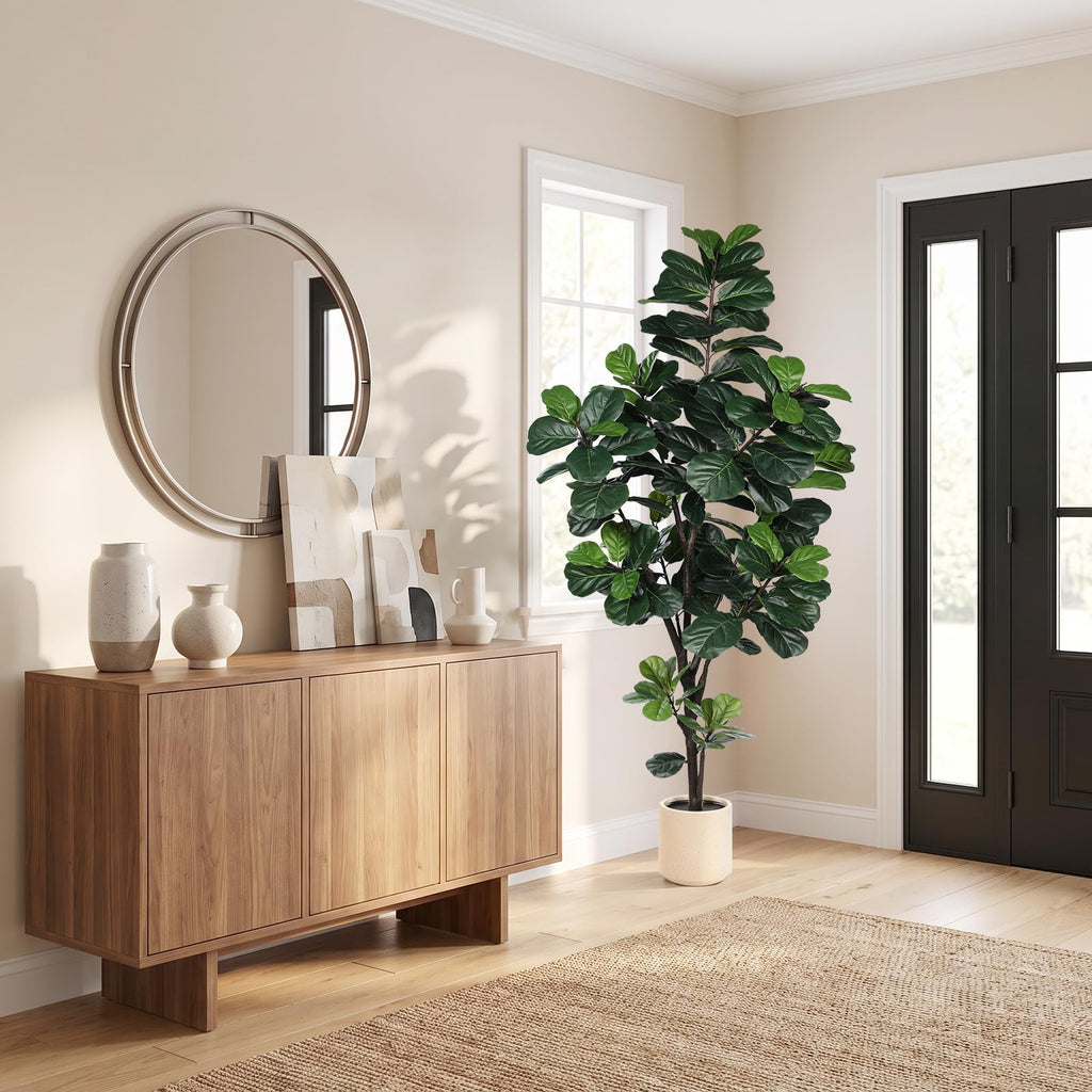 Faux Fiddle Leaf Fig Tree 7ft with Sturdy White Planter