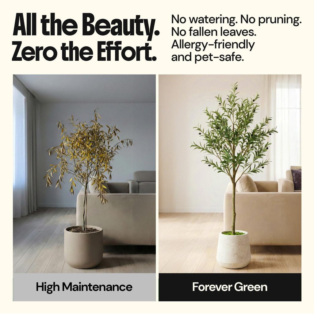 7ft Artificial Olive Tree, Faux Olive Tree Plants, Fake Potted Olive Silk Tree with Branches and Fruits, Artificial
