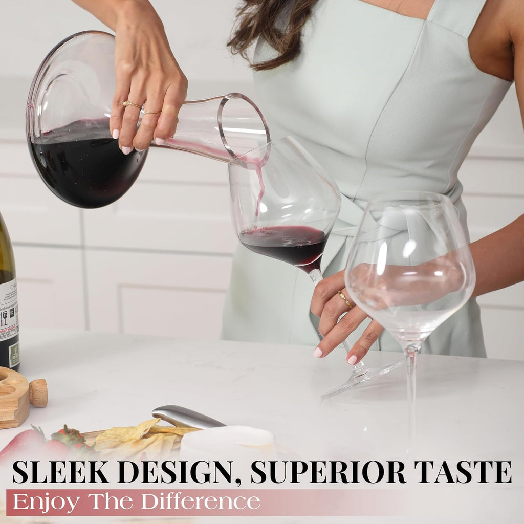 Crystal Wine Decanter with Marble Stopper - Premium Hand-Blown Lead-Free Glass Wine Decanter for Red Wines - 750ml