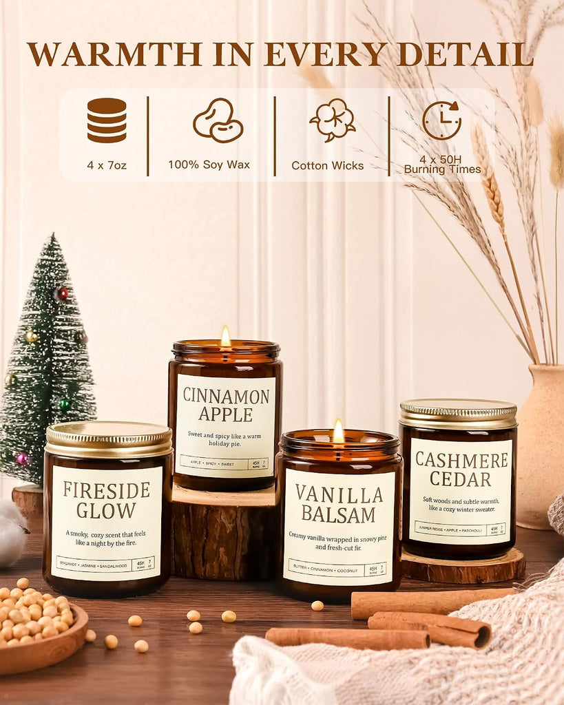 Scented Candles, 4 Pack Soy Jar Candles, 28 oz Total - Set of 4