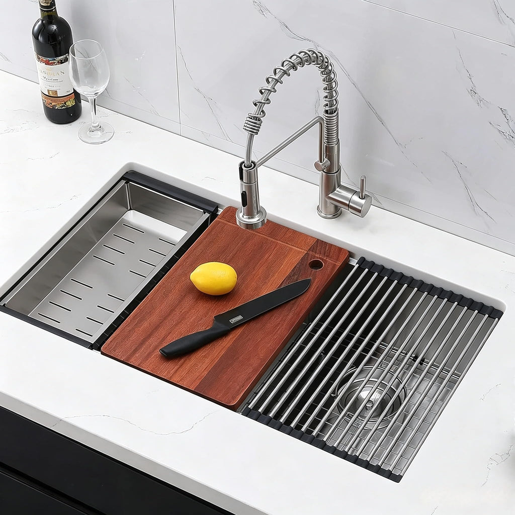 33 Inch Double Bowl Undermount Kitchen Sink, 33x19 Inch Workstation 16 Gauge Stainless Steel Double Kitchen Sinks with