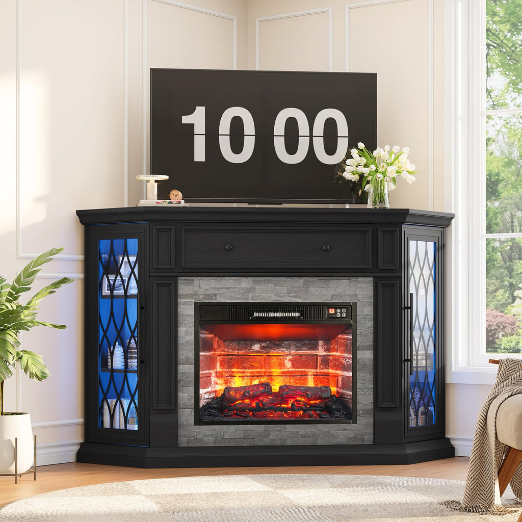 56" Corner for 65-Inch TVs with Storage, Black