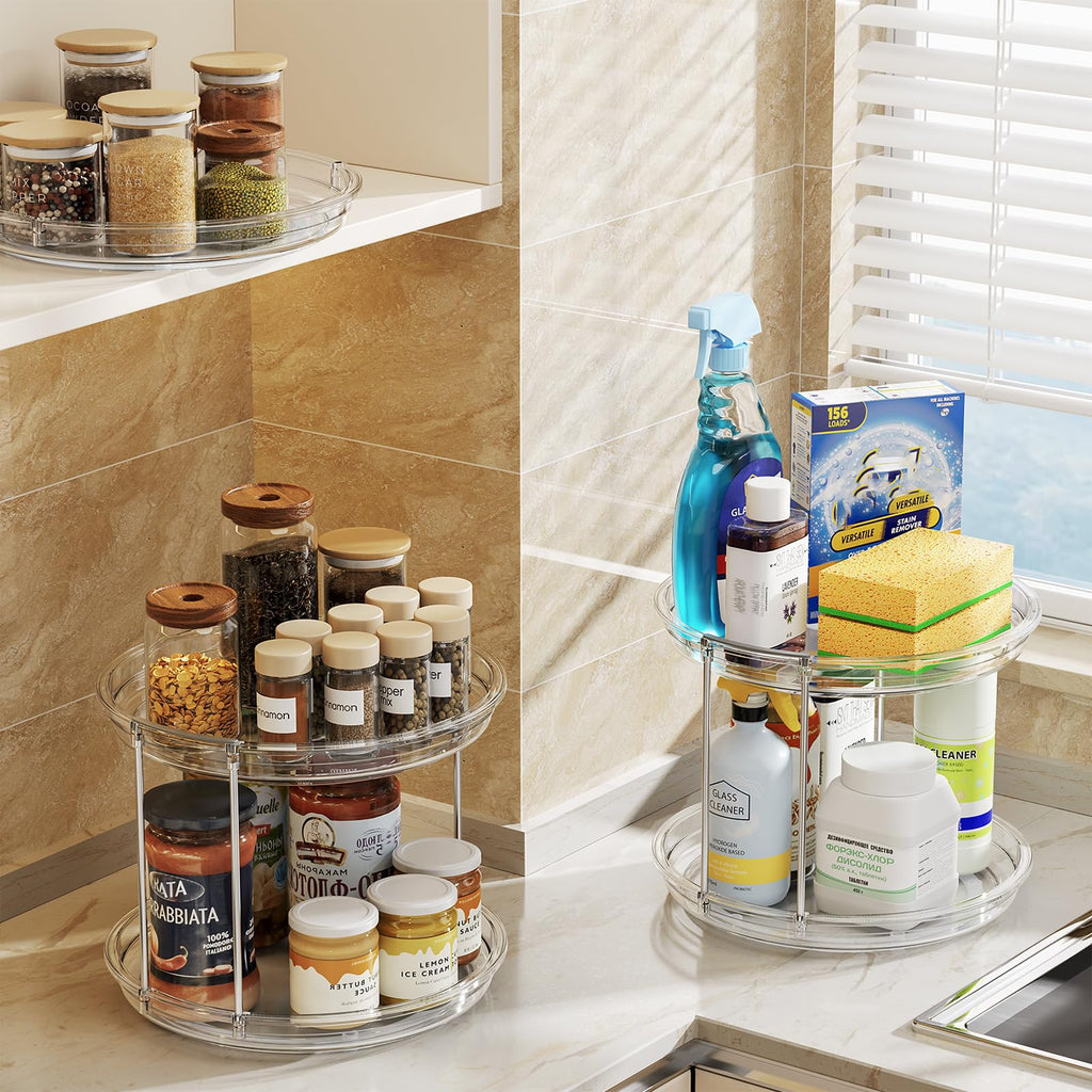 2 Pack 2 Tier Lazy Susan Turntable Organizer 9.25'' Spice Rack