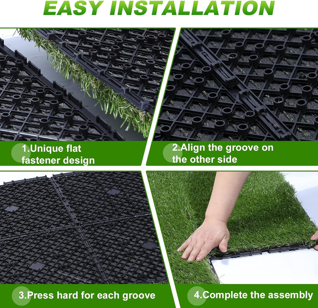 Artificial Grass Tiles Interlocking Turf Squares Deck 9 Pack -12"x12" Indoor Outdoor Faux Grass Rug with Drainage