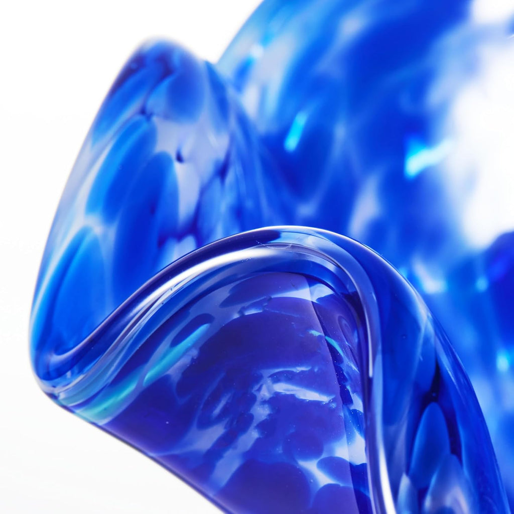Hand Blown Cobalt Blue Confetti Art Glass Flower Vase Decor 10 inch Tall Centerpiece Table Decoration