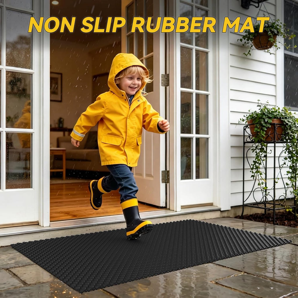 Front Door Mat Outside Entrance, Non Slip Doormat, Black 24"x36" | Welcome Floor Mats, Heavy Duty Drainage Dirt
