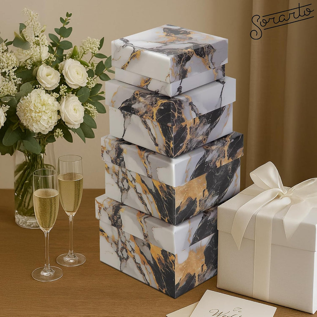 Square Gift Boxes with Lids Set - Set of 4