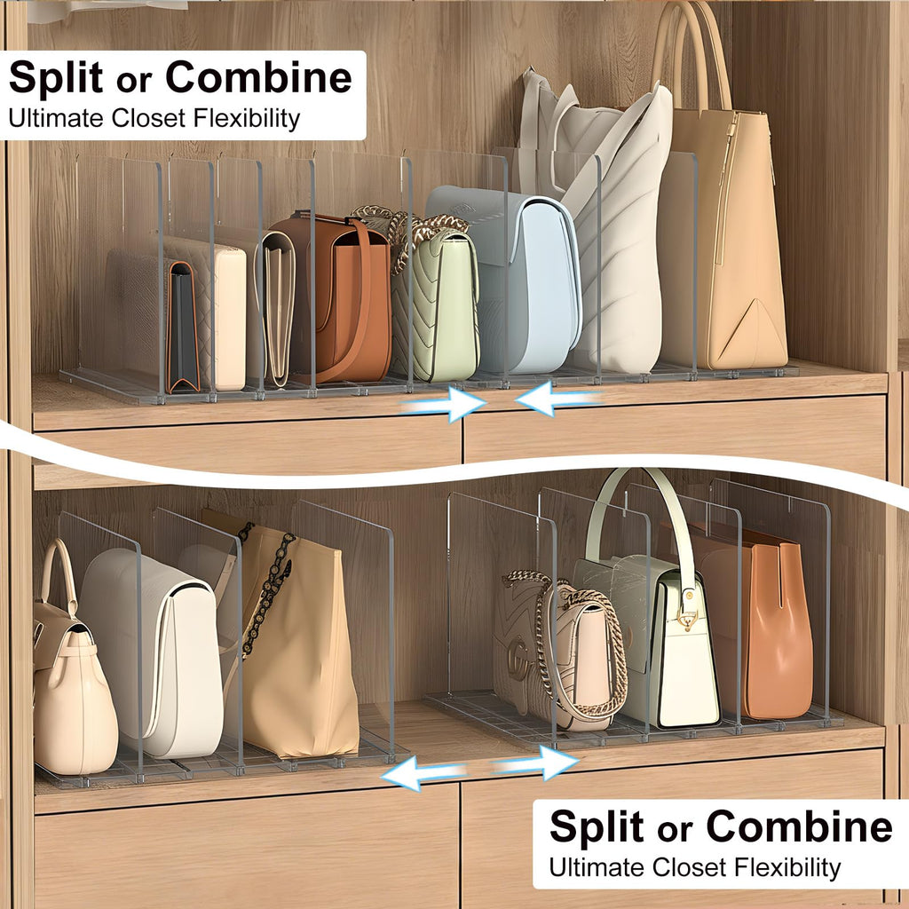 Bag & Purse Organizer for Closet: Adjustable Clear Dividers