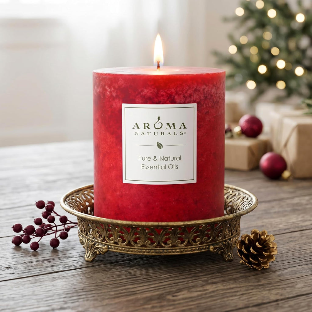 Holiday Orange, Clove and Cinnamon Essential Oil Scented Pillar Candle, Warm Spice, 3 inch x 3.5 inch
