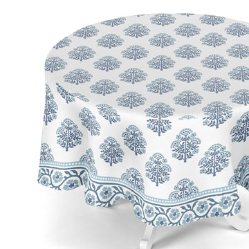 100% Organic Cotton Blue Table Cloth, Indian Block Print Table Linen for Dining, Parties, Wedding, Outdoors Home
