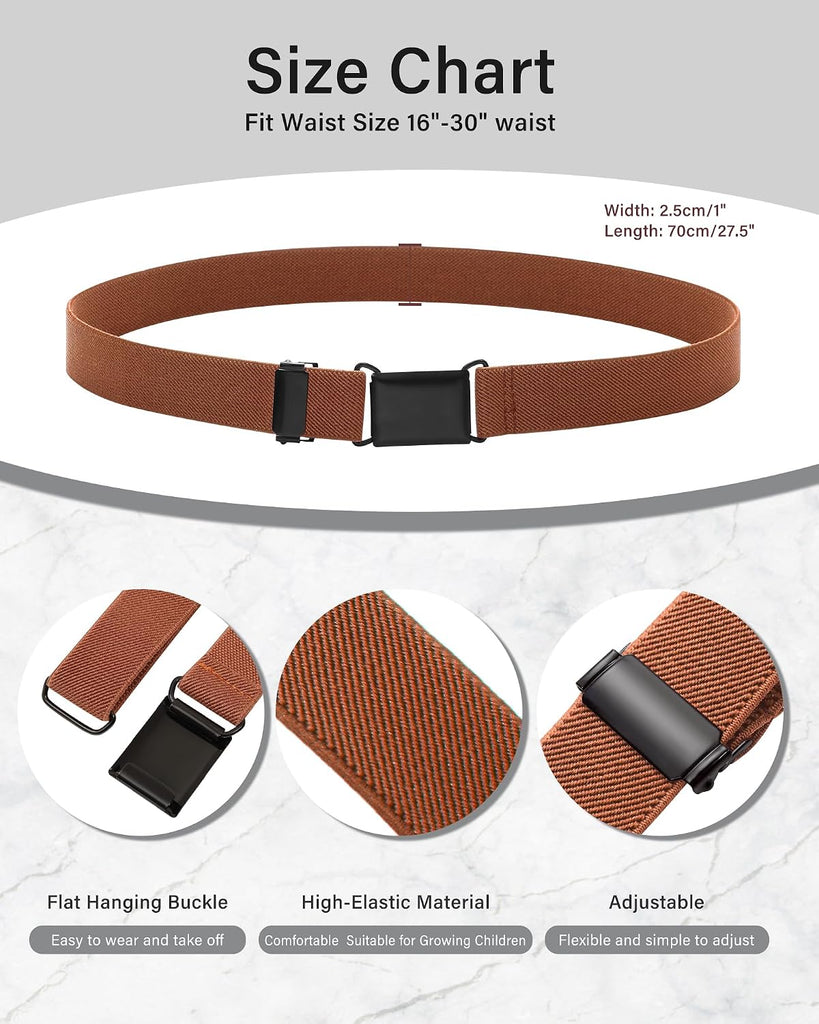 3 Pcs Toddler Kids Elastic Belt for Boys Adjustable Silver Buckle