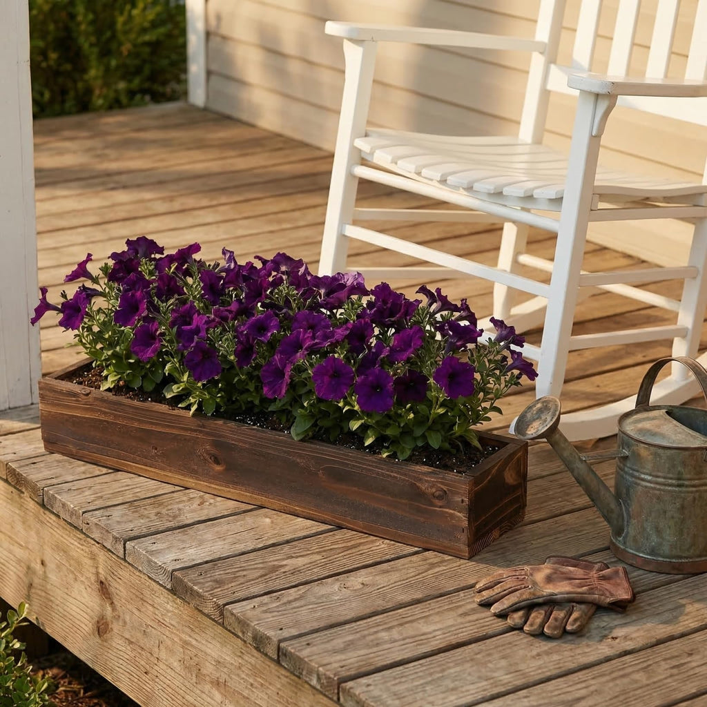 Rustic Wooden Rectangle Planter Box: Rectangular Succulents Plant Container Wood Window Box for Farmhouse Home
