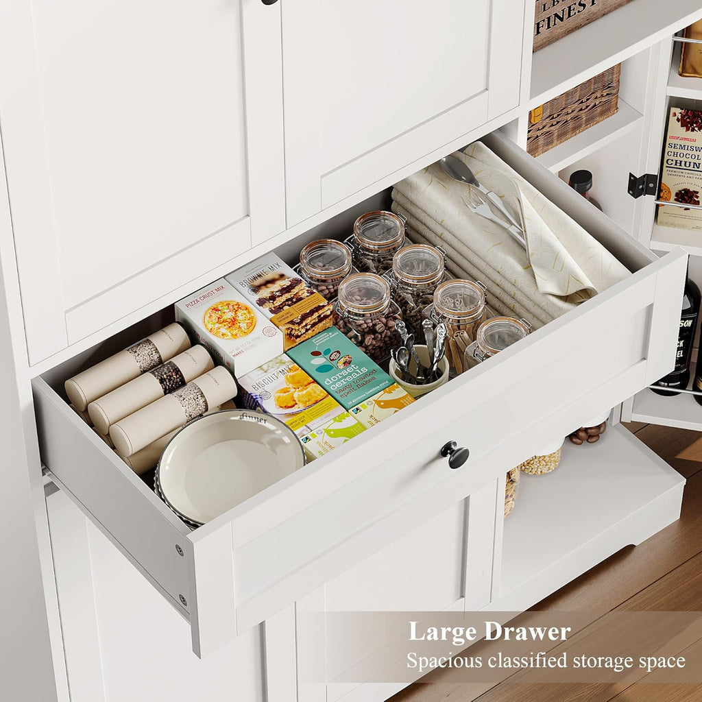 68" Tall Kitchen Pantry Storage Cabinet with Doors & Shelves, White | Large Pantry Cabinet with Door Rack
