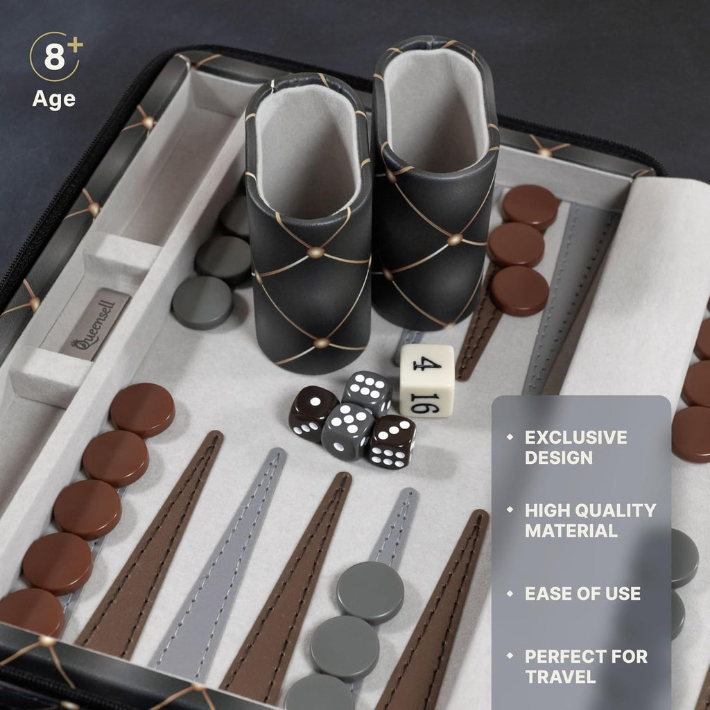 Magnetic Travel Backgammon Sets for Adults - Quality PU Leather Backgammon Board Game for Adults and Kids - 14" Gift