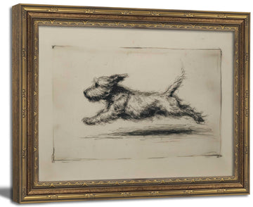 Vintage Gold Framed Running Dog Antique Terrier Sketch Wall Art 16x24in