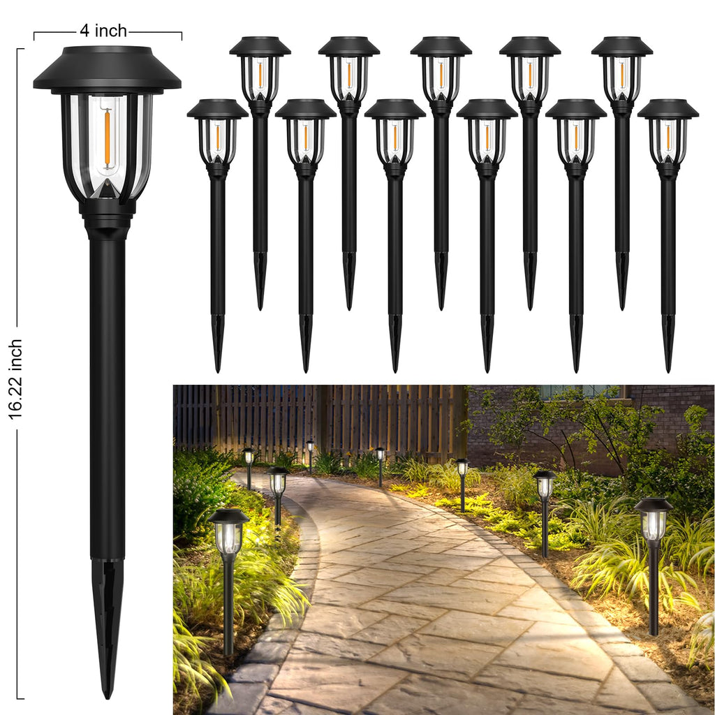 12 Pack Solar Lights Outdoor, 6000K Bright Solar Pathway Lights for Outside, Auto On/Off Waterproof Solar