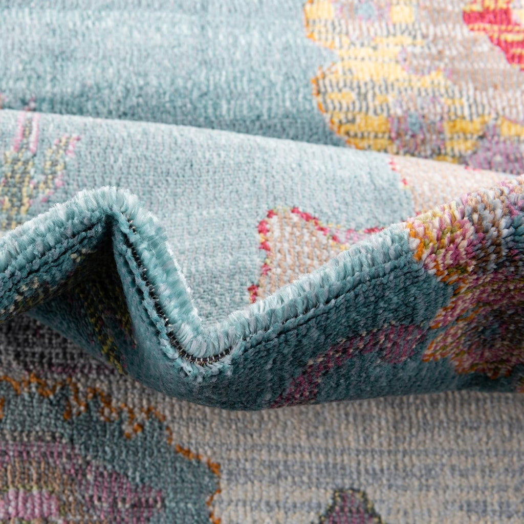 Paragon Rug - 5 Ft Square Aqua and Blue Easy-Clean Area Rug - Vintage Medallion Design s, Bedrooms, and Entryways