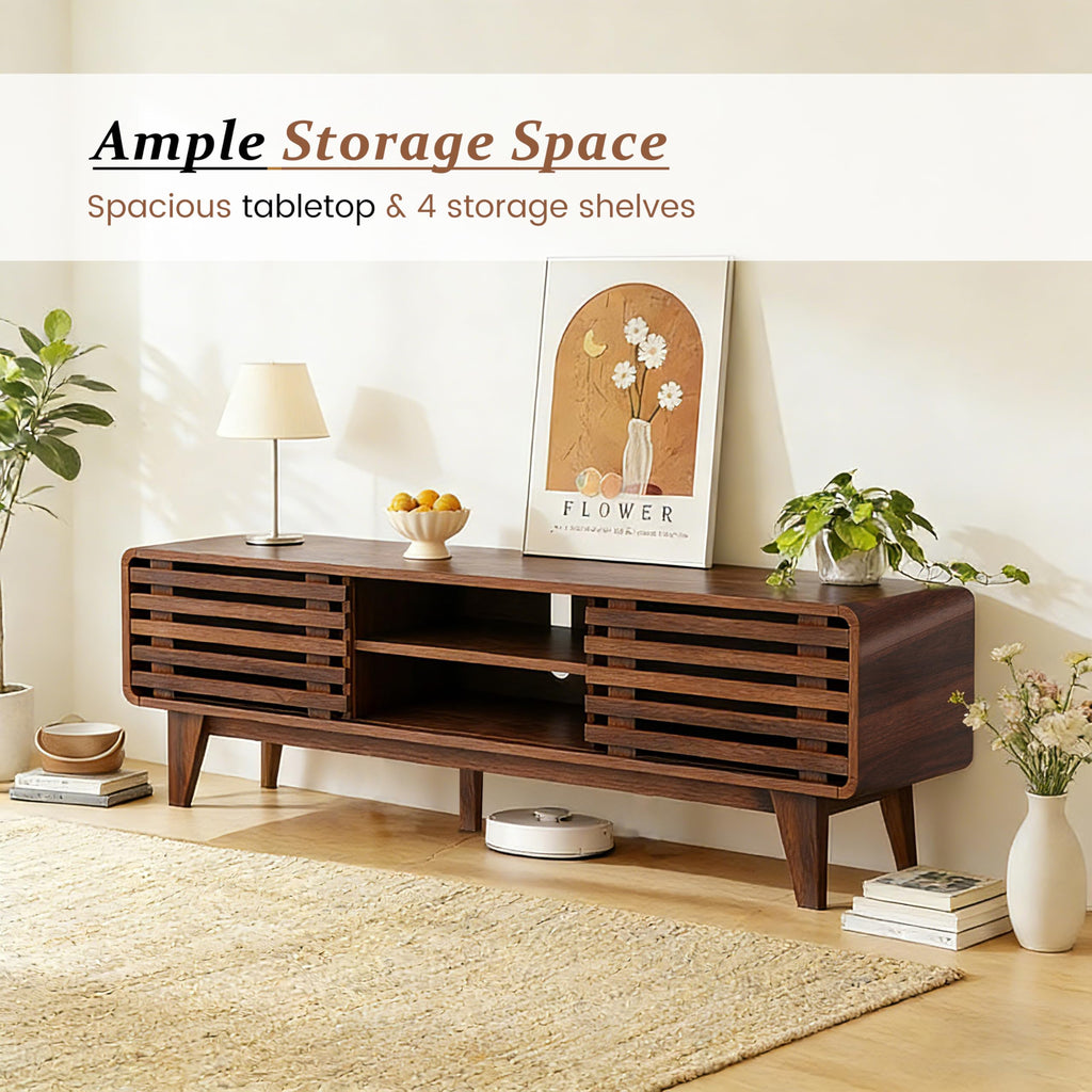 TV Stand, 55" Mid Century Modern Entertainment Center, Walnut