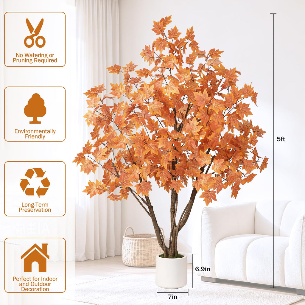 Artificial Fall Maple Tree 5FT, Indoor Outdoor Faux Tree
