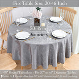 Jacquard Round Tablecloth 60 Inch Grey Table cloth Leaves Pattern Scalloped Edge Silky Soft Waterpro