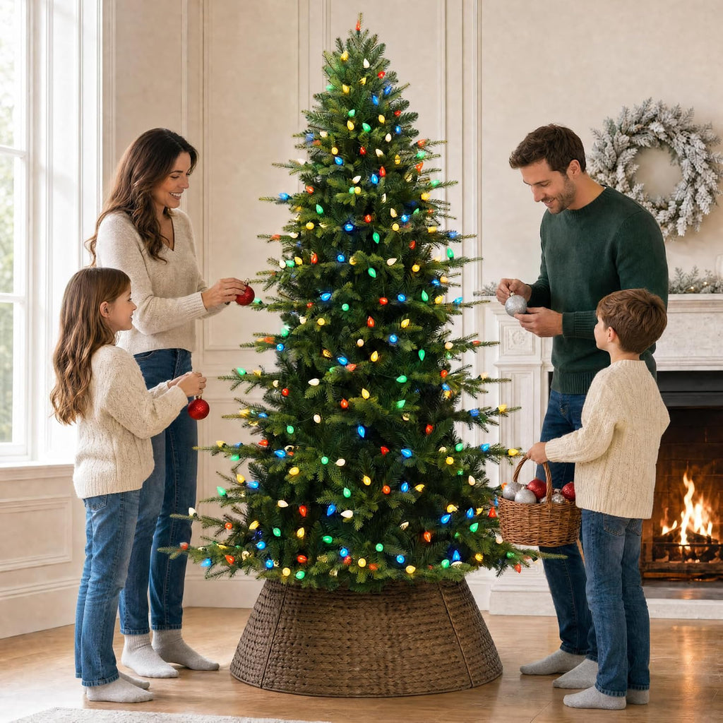 Artificial Pre-lit Aspen Christmas Tree, Multicolored Twinkling C7 LED Lights, Slim Premium Lighted Realistic