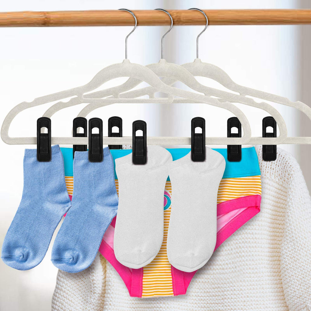 50pc Velvet Hanger Clips, Black Strong Finger Flocked Clips, Large Opening Clip Clothes Pin, Pants Hangers Clip for