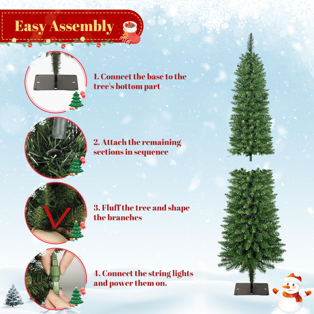 5FT Prelit Pencil Christmas Tree, Slim Christmas Tree