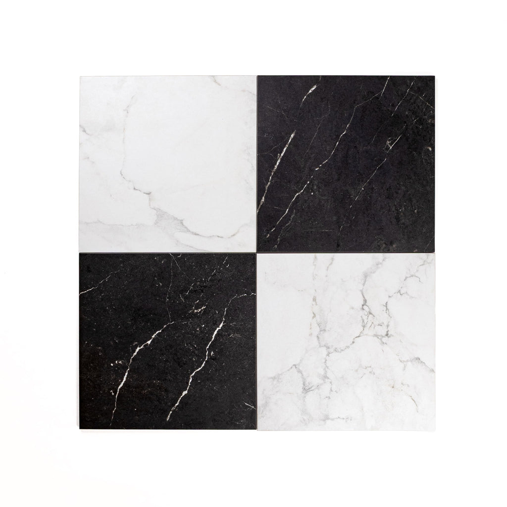 Palazzo Checkerboard | 12"x12" Porcelain Marble Look Floor & Wall Tile (Blanc/Nero, Carton)