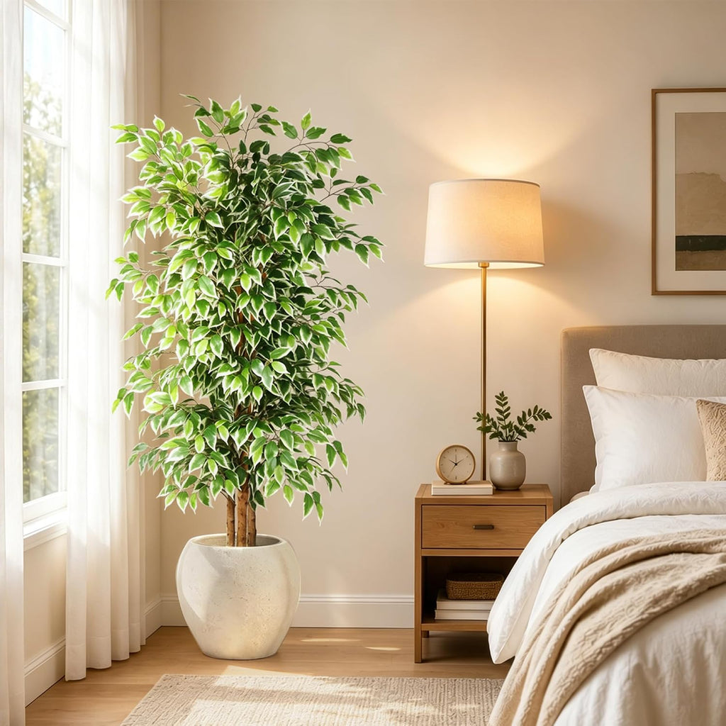 6FT Artificial Ficus Tree with Real Wood Trunks, Faux Tree Indoor