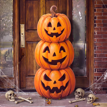35 Inch Halloween Stacked Pumpkins Wood Sign Front Porch Decor